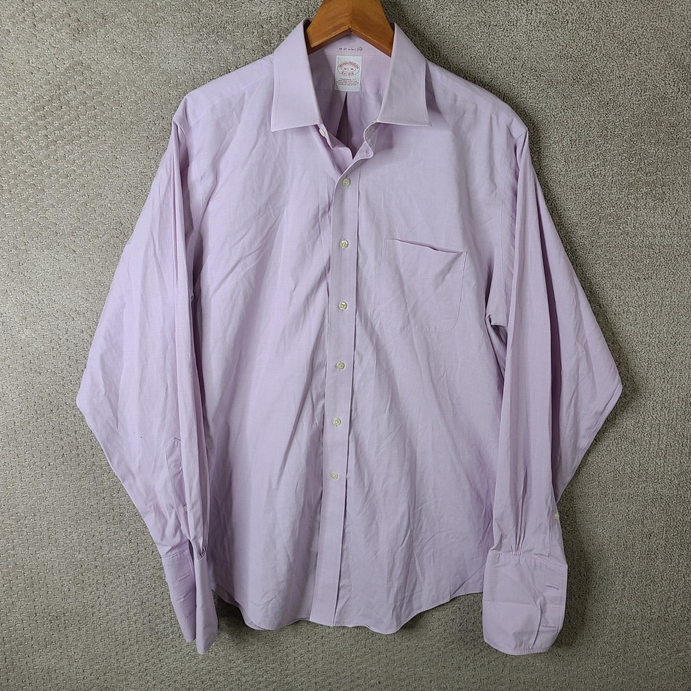 Brooks Brothers Shirt Men‎ 16.5 Purple Traditional Non Iron Stretch French Cuff